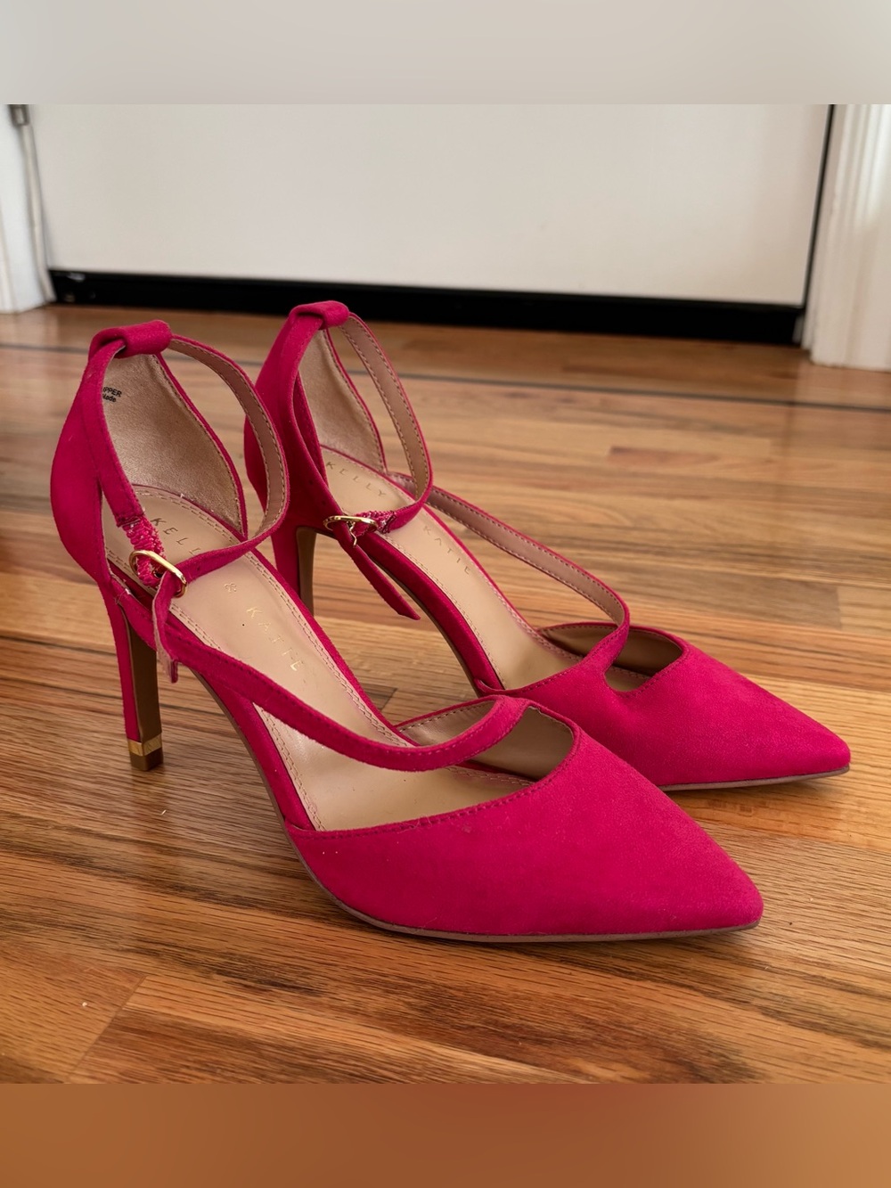 Kelly & Katie Hot Pink Pointed-Toe Ankle-Strap Heels
